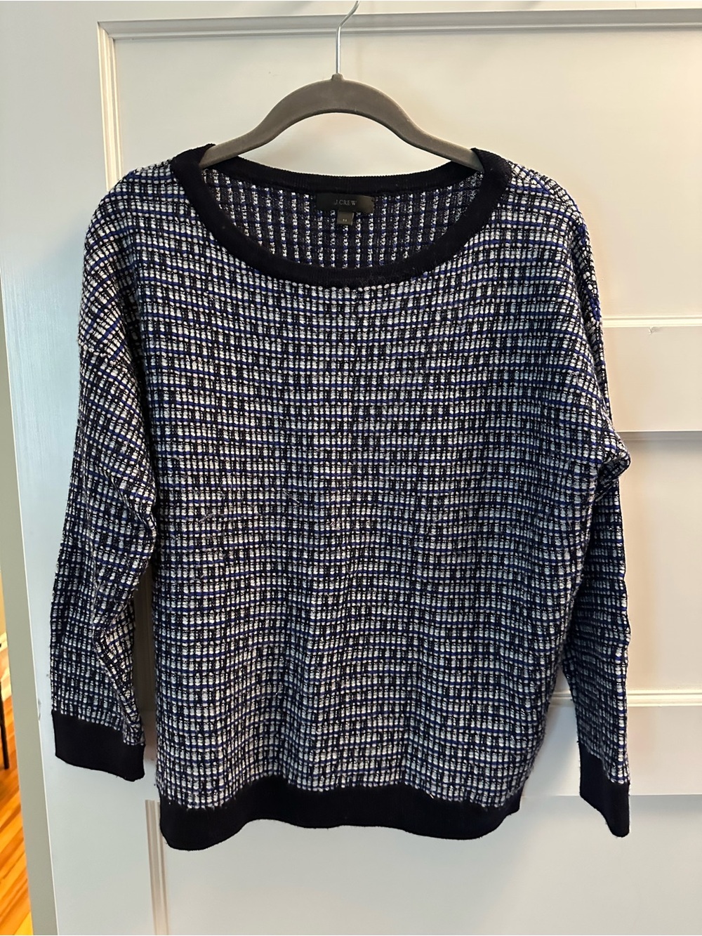 J. Crew Navy and White Textured Crewneck Sweater